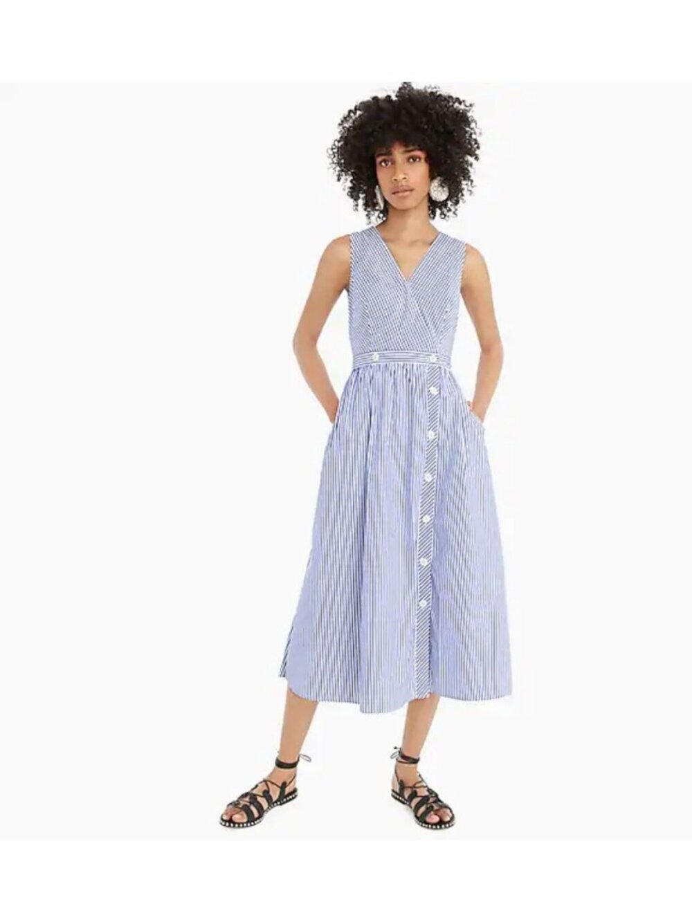 J. Crew A-line Sleeveless Shirtdress 6 Cotton Poplin Stripe Pockets Midi L6033